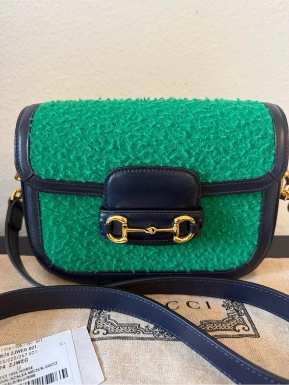 Gucci Casy Wool Azalea Calfskin Mini Horsebit 1955 Handbag NEW - Picture 5 of 16